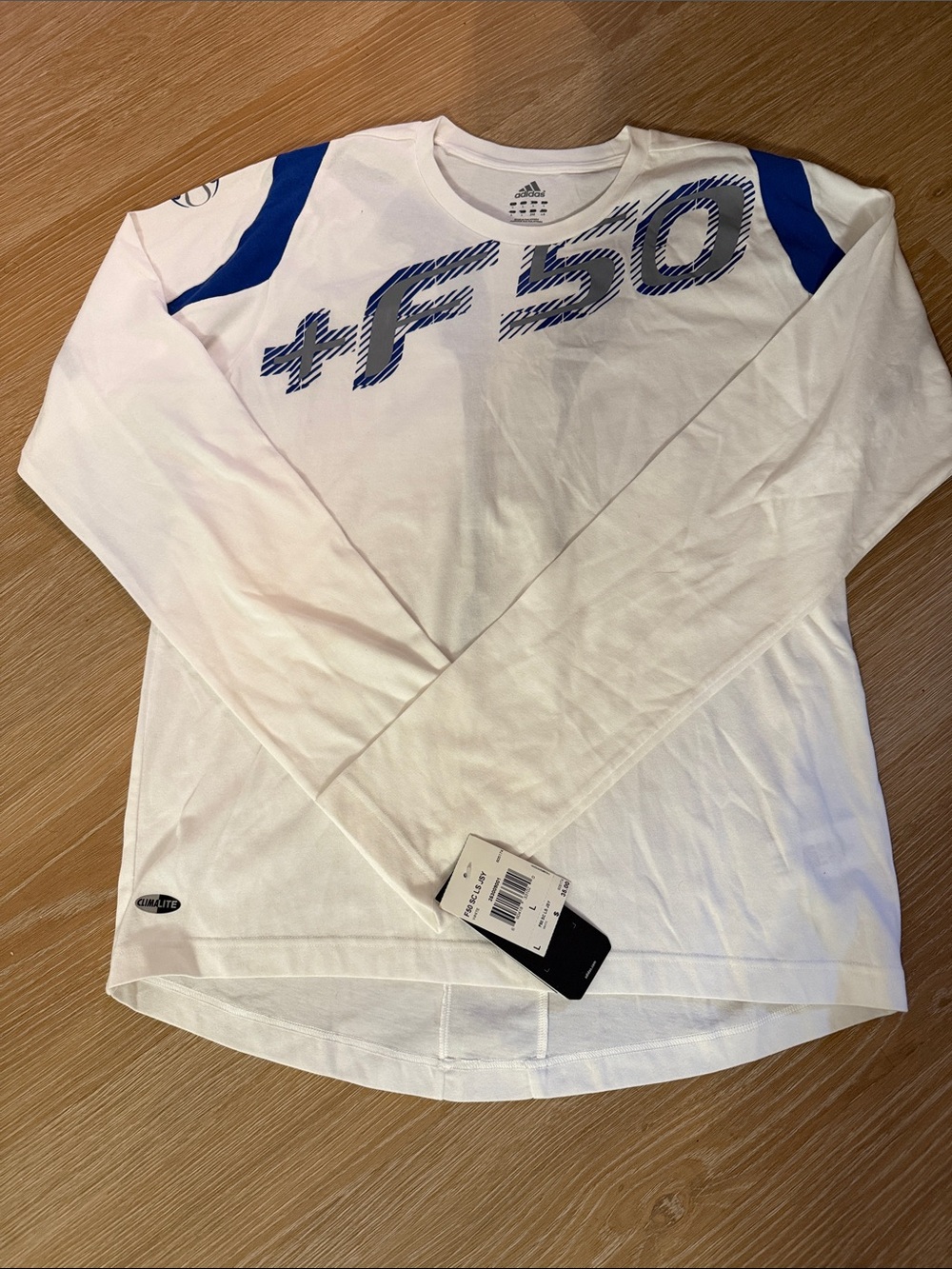 New Adidas Men’s F50 Long-Sleeve Performance Shirt - White/Blue